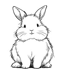 Obraz premium Hand-drawn vector illustration of a fluffy bunny rabbit sitting, cute minimalistic style