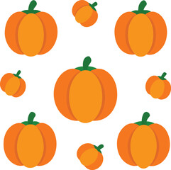 Bright Orange Pumpkins Scattered on a White Background for Halloween and Thanksgiving