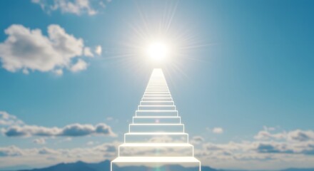 A glowing staircase disappearing into a bright sun, symbol of hope.