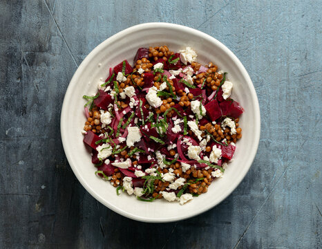 Beetroot Feta Cheese Lentil Salad. Healthy Food