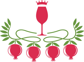 Pomegranate wine. Pomegranate logo. Isolated pomegranate on white background