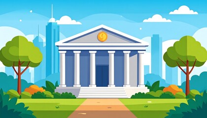 City building scene with park