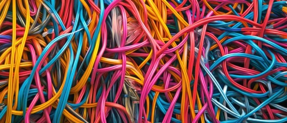 Colorful tangled cables abstract technology background