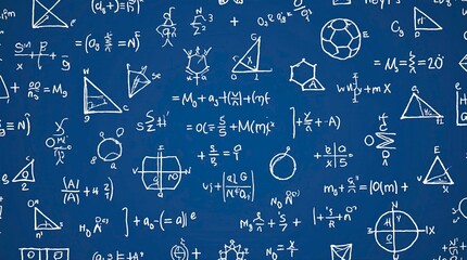 blue board Filled with Mathematical Equations and Quantum Physics Symbols Showcasing Technology and Science