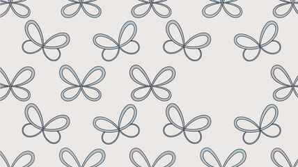 Seamless pattern of stylized butterflies with gray outlines on a light background creating a simple design