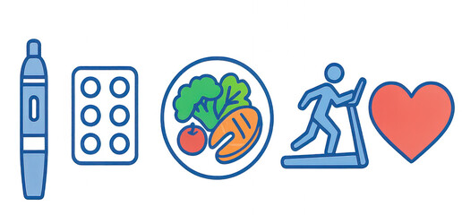 A Visual Guide to Healthy Living: Balancing Nutrition, Exercise, and Well-Being Through Simple Icons Representing a Healthy Lifestyle  isolated on white or transparent png