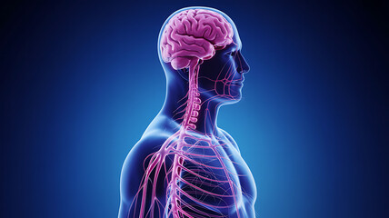 Human anatomy showing the brain, spinal cord, and nerves, which are essential components of the nervous system medical technology