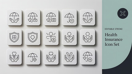 Health insurance icon set isolated on white background, representing protection and care for wellbeing medical technology