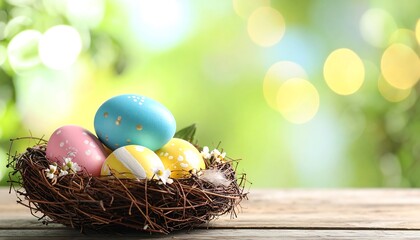 Obraz premium Colorful Easter eggs in a nest