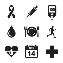 world diabetes day vactor art icon pack icon set bandle banner silhouette black and white backgrount