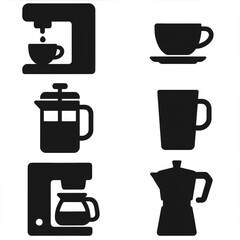 Exploring the Art of Coffee Preparation: A Visual Insight into Various Brewing Methods and Coffee Containers  isolated on white or transparent png