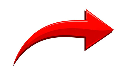 Glossy upward-curving red arrow 3D — dynamic growth, progress and upward trend icon for business, finance and presentations