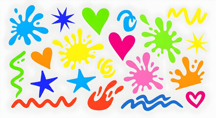 Vibrant abstract paint splashes and colorful organic shapes &mdash; playful background art for creative posters, web banners and kids&rsquo; designs