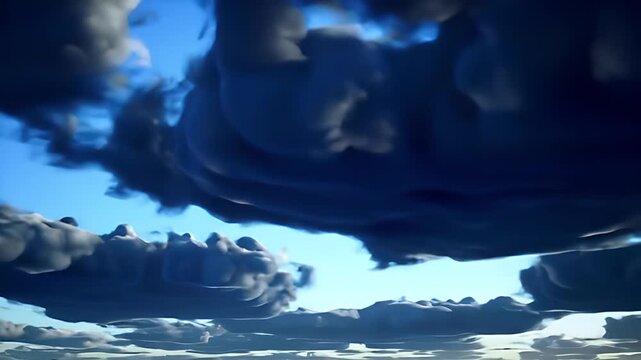 Dramatic dark asperitas clouds undulate chaotically, resembling a stormy turbulent sea surface in the sky.