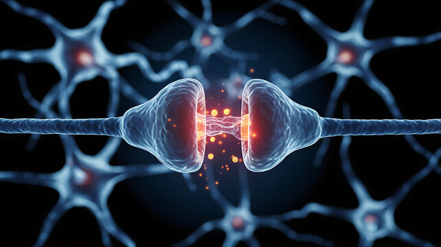 Close up of a synapse, a structure that permits a neuron to pass an electrical or chemical signal to another neuron medical technology