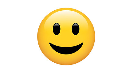 Fototapeta premium Classic yellow smiley face emoji — cheerful glossy emoticon for messaging, social media, stickers and UI reactions