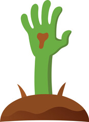Cartoon Zombie Hand Rising from the Grave for Halloween Celebration
