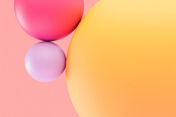 Abstract composition of balancing pink and purple easter eggs on a soft pink background with a large yellow shape
