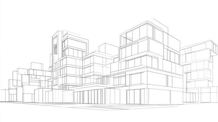 Modern building architecture line drawing