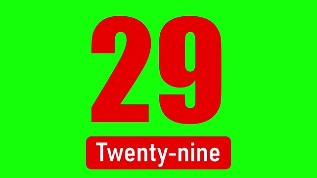 Educational number 29 graphic on a green screen for video use