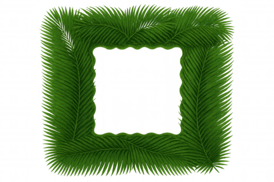 Verdant tropical palm fronds forming dynamic square border, adding natural green texture to graphic designs with transparent isolated background