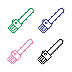 Colorful Chainsaw Icon Set Isolated on White Background