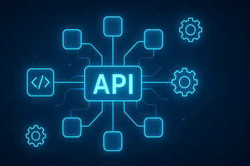 Fototapeta premium API Automation and Integration Solutions Showcasing Seamless Application Connectivity, Workflow Optimization, Secure Data Exchange, Cloud-Native Development, and Scalable Infrastructure
