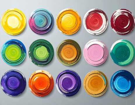 Colorful circular paint swatches arranged in a grid pattern - Powered by Adobe