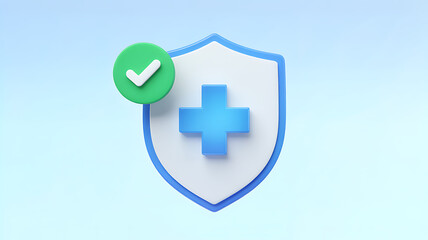 Obraz premium 3d rendering of a shield with a cross and check mark isolated on white background for health protection medical technology