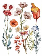 Spring watercolor clipart on the theme of flowers and herbs.