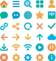 Collection of Colorful Pixel Art User Interface Icons for Applications and Websites