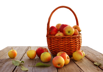  Fresh apples in basket on wooden table cut outs
