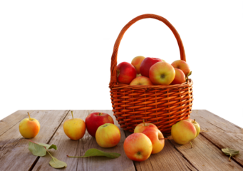  Fresh apples in basket on wooden table cut outs
