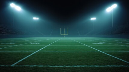 Empty football stadium at night under lights