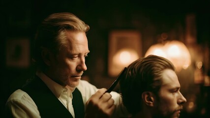 Vintage Barber Shop Male Haircut Scene