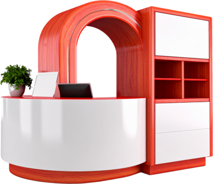 Modern Red and White Reception Desk for Medical Office.
