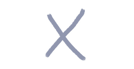Hand-drawn X mark in light gray on black background creates graphic impact, contrast.