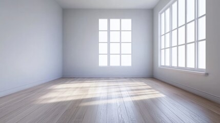 Empty room with wooden floor and sunlight