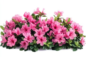 Obraz premium Bright pink azalea blooms on a bush in spring, isolated against a clear backdrop