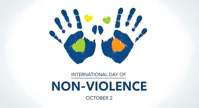 International day of nonviolence with colorful handprints on white background - Powered by Adobe