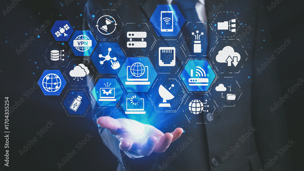 Aufkleber communication network enables digital connectivity. a strong communication network supports data tra