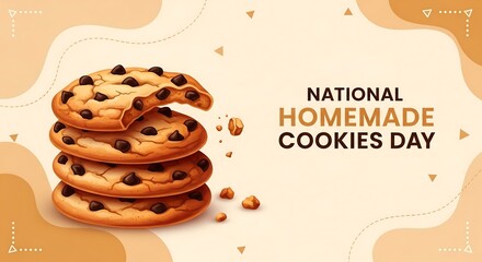 National homemade cookies day banner with stack of chocolate chip cookies