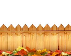 Wooden Fence with Autumn Leaves Scattered Around png