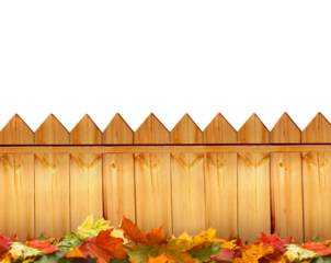 Wooden Fence with Autumn Leaves Scattered Around png