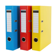 Three colorful binders isolated on transparent background