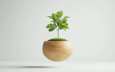 Floating indoor plant in a magnetic pot for futuristic home decor isolated on transparent background PNG