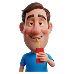 Cartoon Man Enjoying a Refreshing Drink