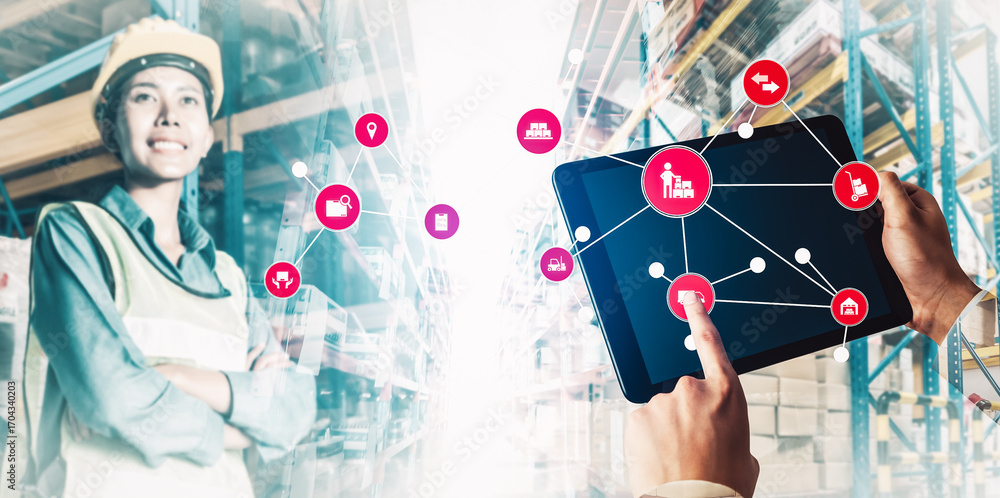 Poster smart warehouse management system with innovative internet of things technology to identify package 
