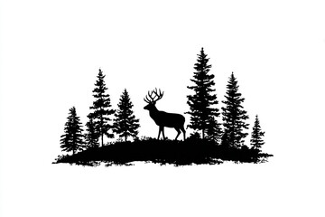 Majestic deer silhouette in a pine forest tranquil nature scene