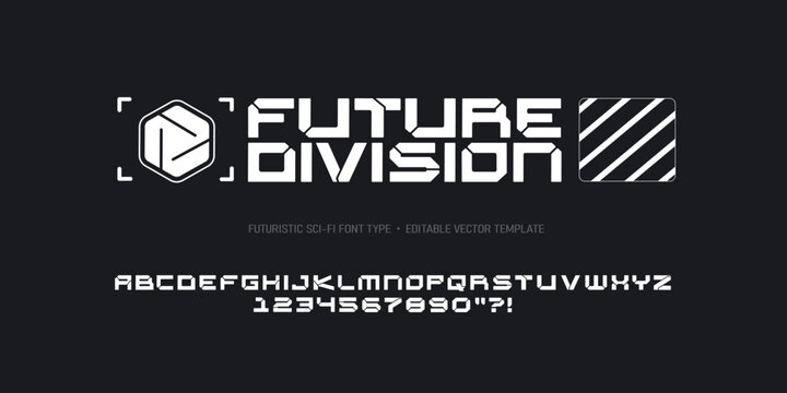Concept of futuristic logo with abstract sci-fi font elements for street wear fashion, silkscreen and clothing printing design - editable vector background in white color